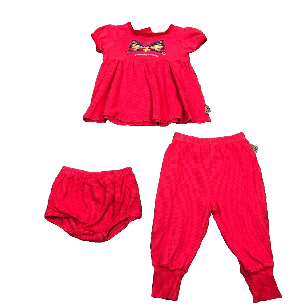 VTG Carters Very Hungry Caterpillar 6-9M Butterfly Outfit Pink Striped Flaw AU19